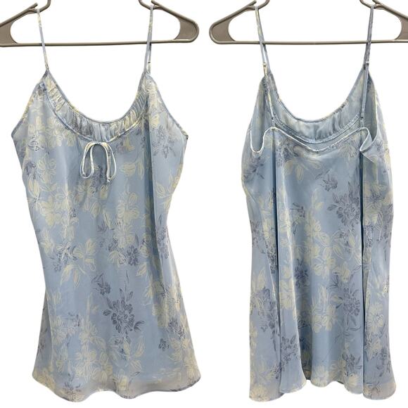 Halston Vintage Y2K Pastel Blue Floral Slip Chemise Lingerie Coquette Fairy Soft - Picture 1 of 9